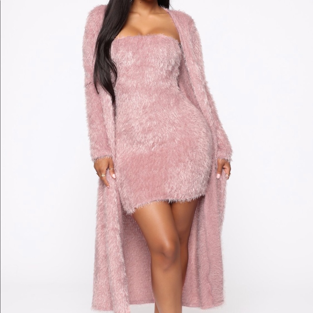 Extra fine fuzzy 2 piece dress set - mauve